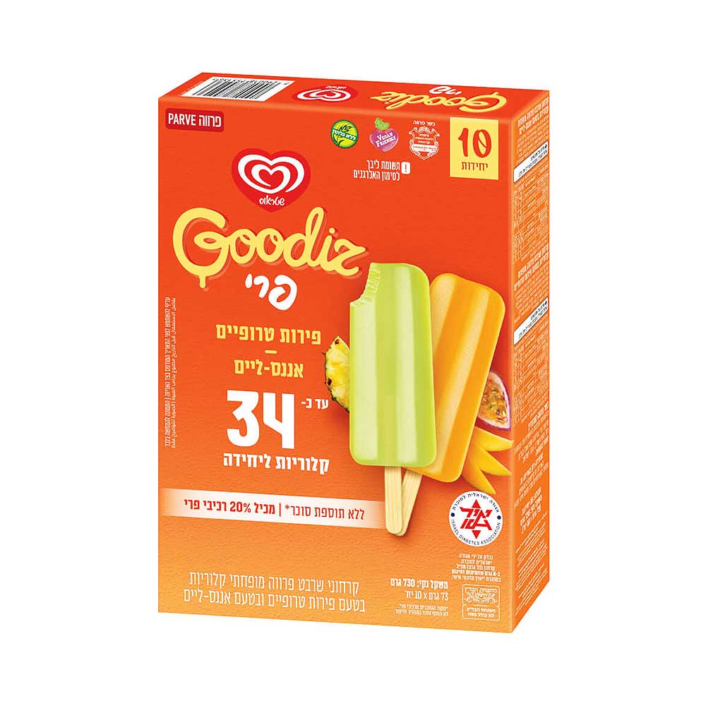 Strauss Goodies Reduced-calorie sherbet popsicles in tropical fruit and pineapple lime 10X73gr