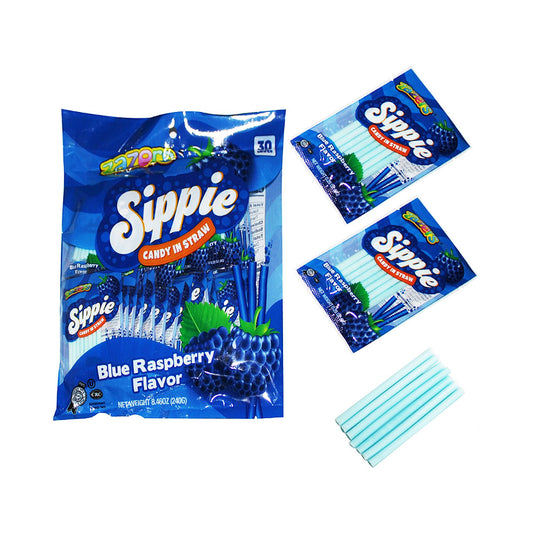 Zazers Sippie Blue Raspberry Flavor Candy in Straw 8.46 oz