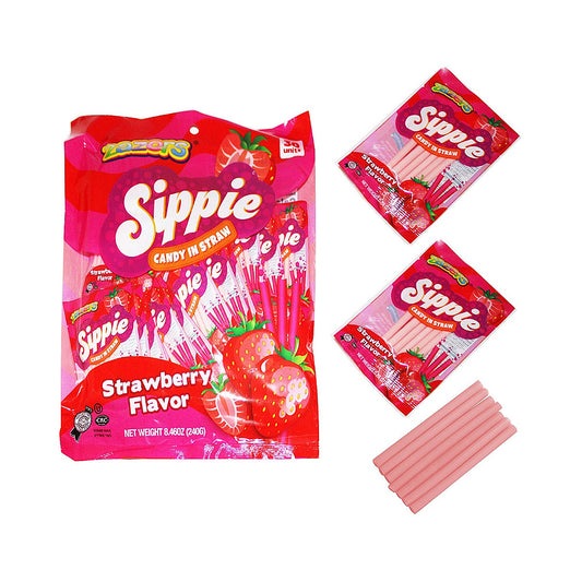 Zazers Sippie Strawberry Flavor Candy in Straw 8.46 oz