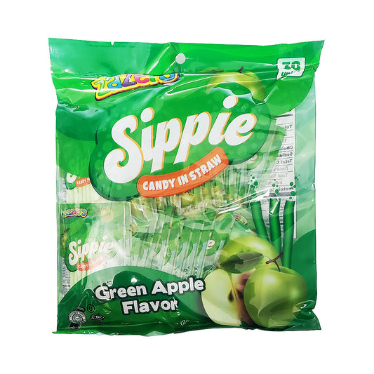 Zazers Sippie Candy in Straw Green Apple Flavor 8.46 oz